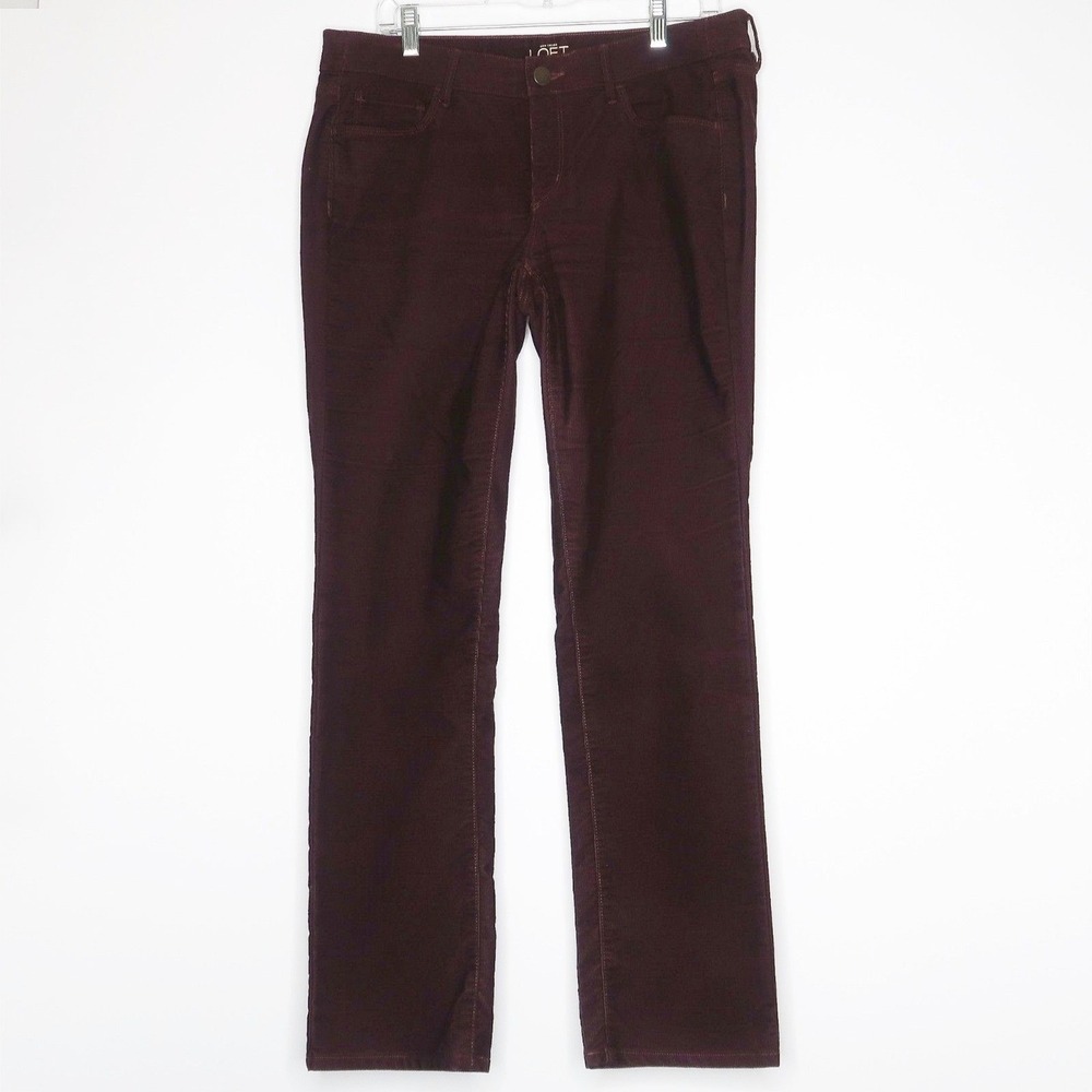 Ann Taylor LOFT Modern Straight Corduroy Pants Size 30/10 Burgundy Academia 90s
